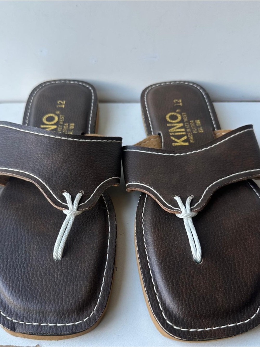 Kino Sandals Key West Florida Leather Flip Flops Brown Mens Size 12 Hand Made